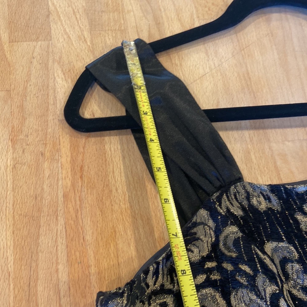 Shimmering gold & black empire waist jacquard dress w/ satin trim size 6 - Picture 12 of 16